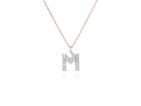 Colgante letra  M de diamantes en oro rosa y blanco 18kt