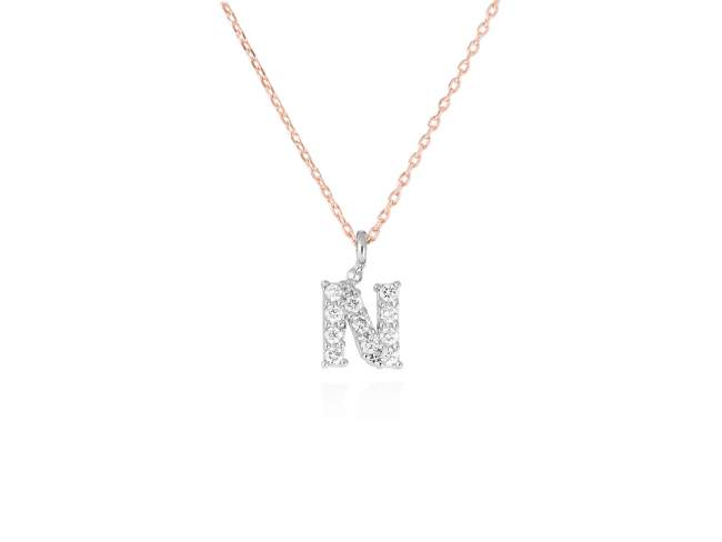 Necklace in 18kt. Gold and diamonds de Marina Garcia Joyas en plata Necklace in rose and white 18kt gold with 11 diamonds carat total weight 0.09 (Color: Top Wesselton (G) Clarity: SI). Height of letter: 6 mm. Adjustable gold chain in 38-40 cm.