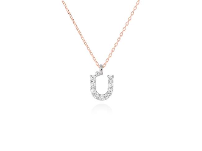 Necklace in 18kt. Gold and diamonds de Marina Garcia Joyas en plata Necklace in rose and white 18kt gold with 9 diamonds carat total weight 0.07 (Color: Top Wesselton (G) Clarity: SI). Height of letter: 6 mm. Adjustable gold chain in 38-40 cm.