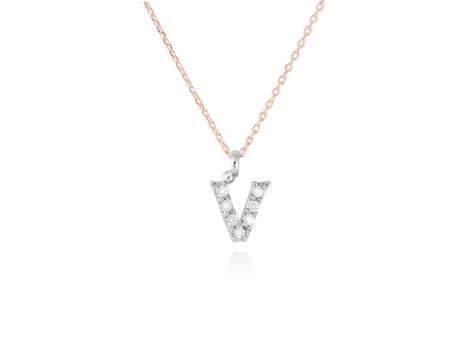 Colgante letra  V de diamantes en oro rosa y blanco 18kt