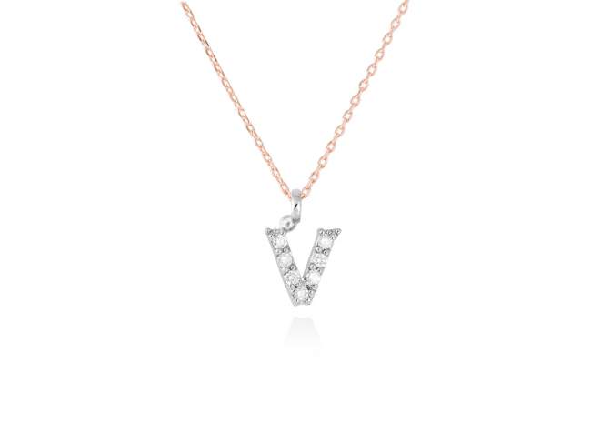 Necklace in 18kt. Gold and diamonds de Marina Garcia Joyas en plata Necklace in rose and white 18kt gold with 7 diamonds carat total weight 0.05 (Color: Top Wesselton (G) Clarity: SI). Height of letter: 6 mm. Adjustable gold chain in 38-40 cm.