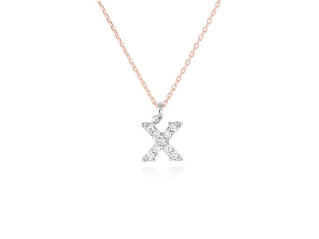 Necklace in 18kt. Gold and diamonds de Marina Garcia Joyas en plata Necklace in rose and white 18kt gold with 9 diamonds carat total weight 0.07 (Color: Top Wesselton (G) Clarity: SI). Height of letter: 6 mm. Adjustable gold chain in 38-40 cm.