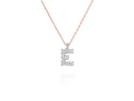 Colgante letra  E de diamantes en oro rosa y blanco 18kt