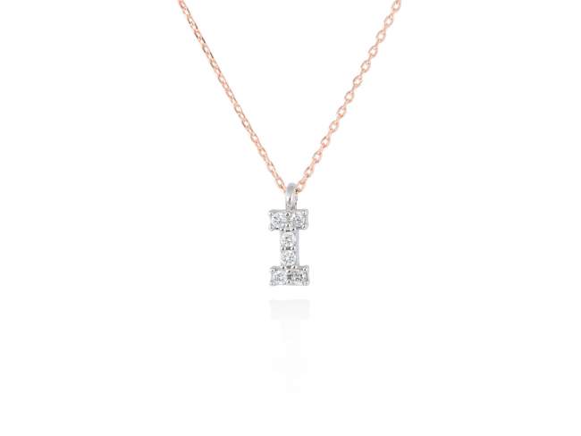 Necklace in 18kt. Gold and diamonds de Marina Garcia Joyas en plata Necklace in rose and white 18kt gold with 6 diamonds carat total weight 0.05 (Color: Top Wesselton (G) Clarity: SI). Height of letter: 6 mm. Adjustable gold chain in 42-45 cm.