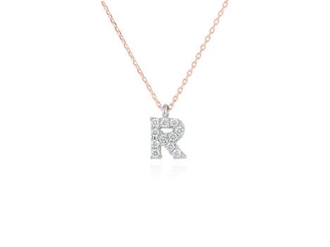 Colgante letra  R de diamantes en oro rosa y blanco 18kt