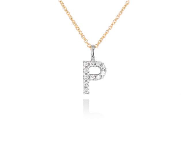 Necklace in 18kt. Gold and diamonds de Marina Garcia Joyas en plata Necklace in yellow and white 18kt gold with 11 diamonds carat total weight 0.11 (Color: Top Wesselton (G) Clarity: SI). (Length of necklace: 42+3 cm. Letter dimensions: 10 x 8 mm.)