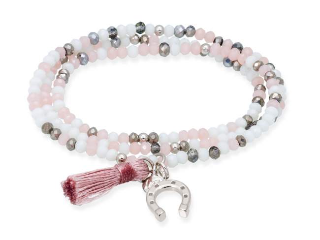 Bracelet ZEN MARBLE with horseshoe de Marina Garcia Joyas en plata Bracelet in 925 sterling silver rhodium plated, with elastic silicone band and faceted strass glass, with horseshoe. Large size 18 cm. (54 cm total)