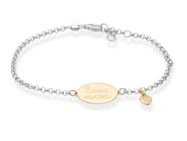 Pulsera MAMÁ  en plata dorada de Marina Garcia Joyas en plata Pulsera de plata de primera ley (925) con baño de rodio y chapado en oro amarillo de 18kt. (medida de muñeca: 18+2 cm.)