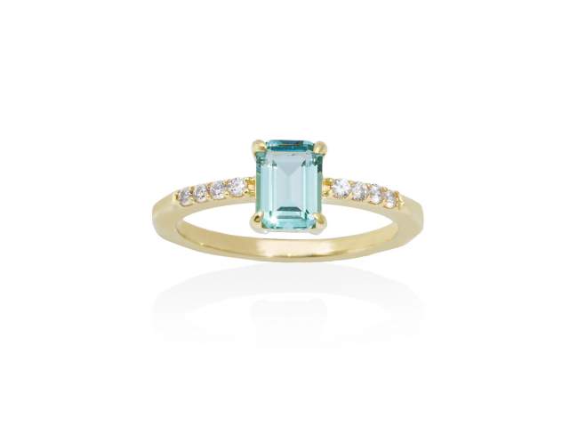 Anillo NIZA paraiba en plata dorada de Marina Garcia Joyas en plata Anillo de plata de primera ley (925) chapada en oro amarillo de 18kt con circonita blanca y piedra sintetica color paraiba.