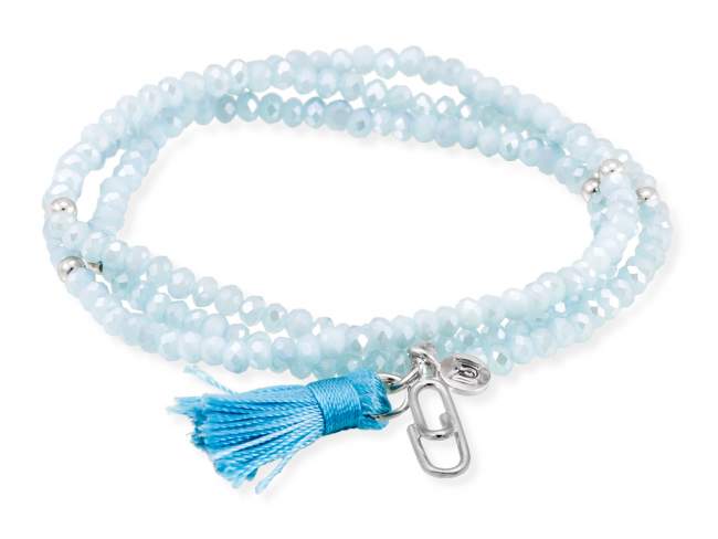 Bracelet ZEN AQUAMARINE with friendship clip de Marina Garcia Joyas en plata Bracelet in 925 sterling silver rhodium plated, with elastic silicone band and faceted strass glass, with friendship clip. Large size 18 cm. (54 cm total)