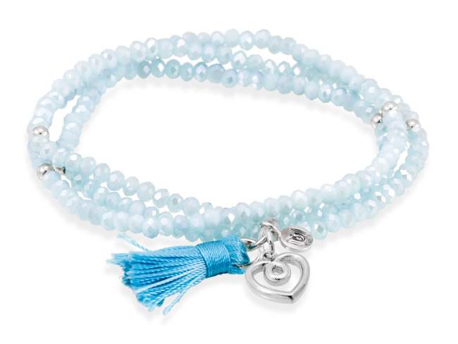 Bracelet ZEN AQUAMARINE with Love charm de Marina Garcia Joyas en plata Bracelet in 925 sterling silver rhodium plated, with elastic silicone band and faceted strass glass, with Love charm. Large size 18 cm. (54 cm total)