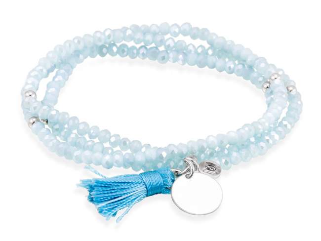 Bracelet ZEN AQUAMARIN mit medal de Marina Garcia Joyas en plata Armband in Silber (925) rhodiniert, mit elastischem Silikonband und facettiertem Strassglas, mit medal. Größ  18 cm. (54 cm insgesamt)