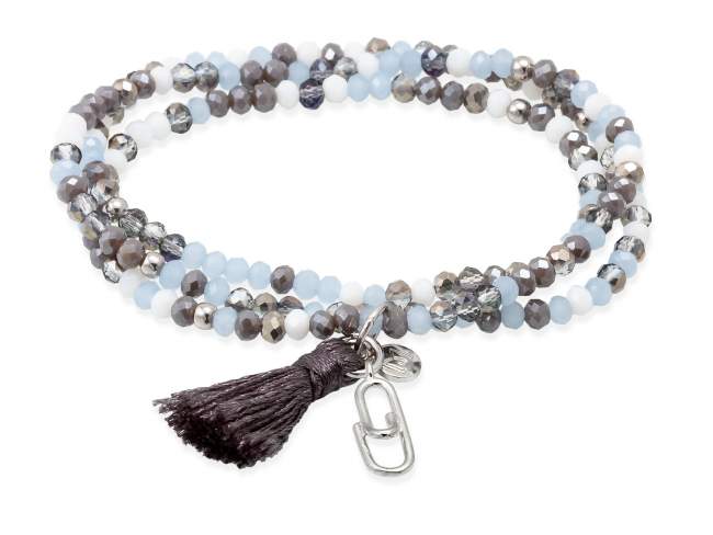 Bracelet ZEN ICE BLUE with friendship clip de Marina Garcia Joyas en plata Bracelet in 925 sterling silver rhodium plated, with elastic silicone band and faceted strass glass, with friendship clip. Large size 18 cm. (54 cm total)