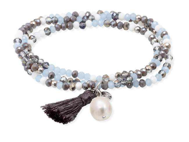 Bracelet ZEN ICE BLUE mit perle de Marina Garcia Joyas en plata Armband in Silber (925) rhodiniert, mit elastischem Silikonband und facettiertem Strassglas, mit natürliche Süßwasserperle. Größ  18 cm. (54 cm insgesamt)