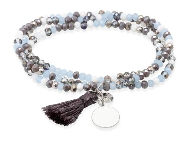 Bracelet ZEN ICE BLUE mit medal de Marina Garcia Joyas en plata Armband in Silber (925) rhodiniert, mit elastischem Silikonband und facettiertem Strassglas, mit medal. Größ  18 cm. (54 cm insgesamt)