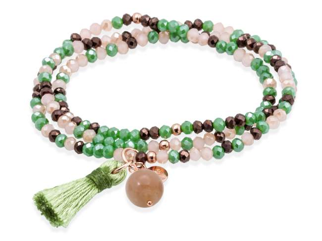 Bracelet ZEN AFTER EIGHT with gemstone de Marina Garcia Joyas en plata Bracelet in 18kt rose gold plated 925 sterling silver, with elastic silicone band and faceted strass glass, with Moon Stone. Large size 18 cm. (54 cm total)