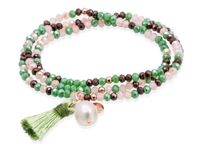 Pulsera ZEN AFTER EIGHT con perla de Marina Garcia Joyas en plata Pulsera de plata de primera ley (925) chapada en oro rosa de 18kt, con nucleo de silicona elástica y cristal de strass facetado, con perla cultivada natural. Talla grande de 18 cm. (54 cm. total)