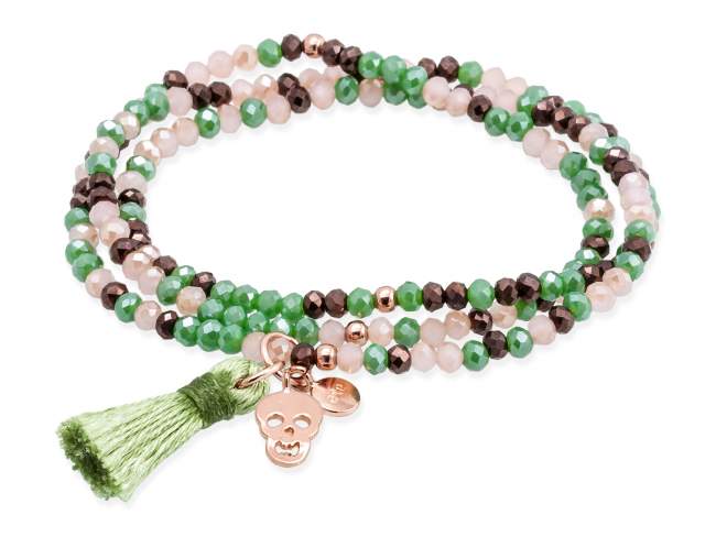 Bracelet ZEN AFTER EIGHT with skull charm de Marina Garcia Joyas en plata Bracelet in 18kt rose gold plated 925 sterling silver, with elastic silicone band and faceted strass glass, with skull charm. Large size 18 cm. (54 cm total)