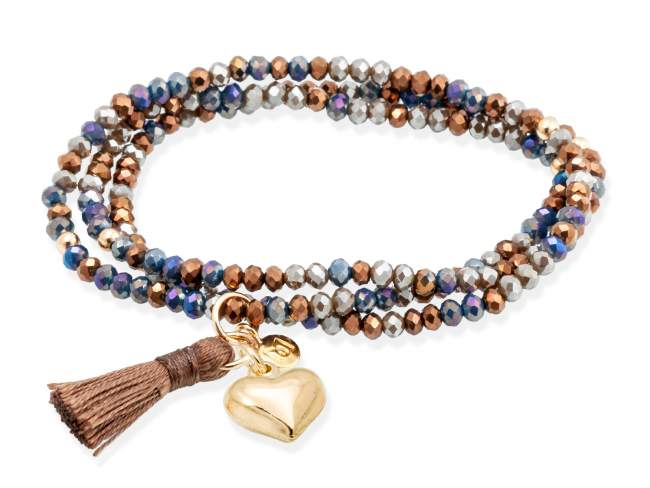 Bracelet ZEN CHOCOLATE with heart charm de Marina Garcia Joyas en plata Bracelet in 925 sterling silver plated with 18kt yellow gold, with elastic silicone band and faceted strass glass, with heart charm. Medium size 17 cm. (51 cm total)