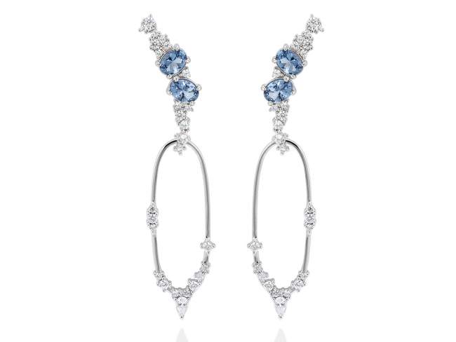 Earrings SOMEIL blue in silver de Marina Garcia Joyas en plata Earrings in rhodium plated 925 sterling silver, white cubic zirconia and synthetic stone in blue color. (dimensions of the jewel: 7,5 x 1,6 cm.)