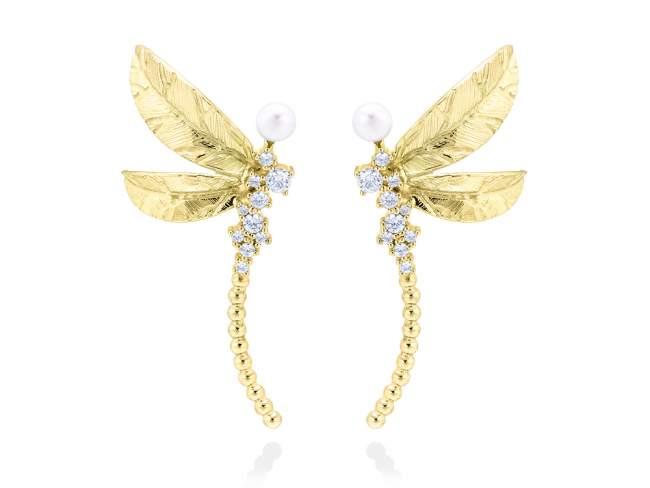 Earrings PAPILLON  in golden silver de Marina Garcia Joyas en plata Earrings in 18kt yellow gold plated 925 sterling silver, white cubic zirconia and freshwater cultured pearls. (dimensions of the jewel: 5,4 x 2,6 cm.)