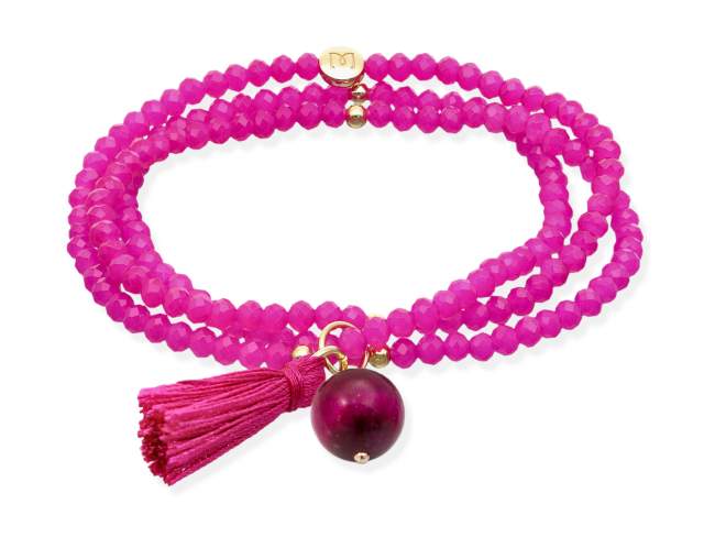 Bracelet ZEN FUCHSIA with gemstone de Marina Garcia Joyas en plata Bracelet in 925 sterling silver plated with 18kt yellow gold, with elastic silicone band and faceted strass glass, with fuchsia Agate. Large size 18 cm. (54 cm total)