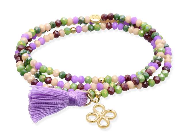 Bracelet ZEN PROVENZA with lucky clover de Marina Garcia Joyas en plata Bracelet in 925 sterling silver plated with 18kt yellow gold, with elastic silicone band and faceted strass glass, with lucky clover. Medium size 17 cm. (51 cm total)