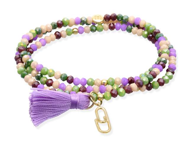 Pulsera ZEN PROVENZA con clip amistad de Marina Garcia Joyas en plata Pulsera de plata de primera ley (925) chapada en oro amarillo de 18kt, con nucleo de silicona elástica y cristal de strass facetado, con clip amistad. Talla grande de 18 cm. (54 cm. total)