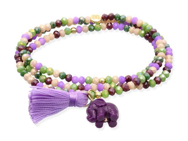 Pulsera ZEN PROVENZA con elefante de Marina Garcia Joyas en plata Pulsera de plata de primera ley (925) chapada en oro amarillo de 18kt, con nucleo de silicona elástica y cristal de strass facetado, con elefante en resina. Talla grande de 18 cm. (54 cm. total)