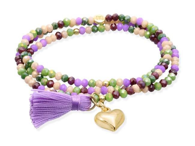 Pulsera ZEN PROVENZA con corazón de Marina Garcia Joyas en plata Pulsera de plata de primera ley (925) chapada en oro amarillo de 18kt, con nucleo de silicona elástica y cristal de strass facetado, con charm corazón. Talla grande de 18 cm. (54 cm. total)