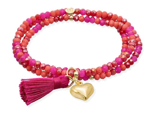 Pulsera ZEN BUGANVILLA con corazón de Marina Garcia Joyas en plata Pulsera de plata de primera ley (925) chapada en oro amarillo de 18kt, con nucleo de silicona elástica y cristal de strass facetado, con charm corazón. Talla grande de 18 cm. (54 cm. total)