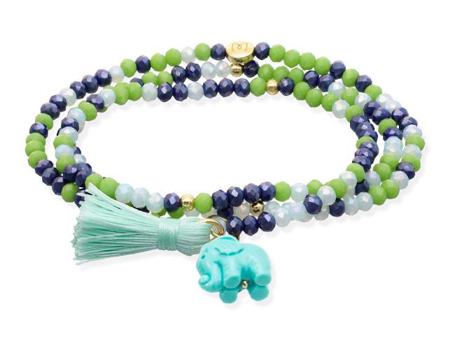 Pulsera ZEN NENUFAR con elefante de Marina Garcia Joyas en plata Pulsera de plata de primera ley (925) chapada en oro amarillo de 18kt, con nucleo de silicona elástica y cristal de strass facetado, con elefante en resina. Talla grande de 18 cm. (54 cm. total)