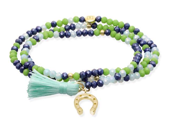 Pulsera ZEN NENUFAR con herradura de Marina Garcia Joyas en plata Pulsera de plata de primera ley (925) chapada en oro amarillo de 18kt, con nucleo de silicona elástica y cristal de strass facetado, con herradura. Talla grande de 18 cm. (54 cm. total)