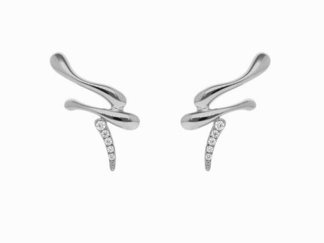 Climber Earring Flow doble piedras  in silver de Marina Garcia Joyas en plata Climber Earrings in rhodium plated 925 sterling silver and white cubic zirconia. (size: 3 x 2 cm.)