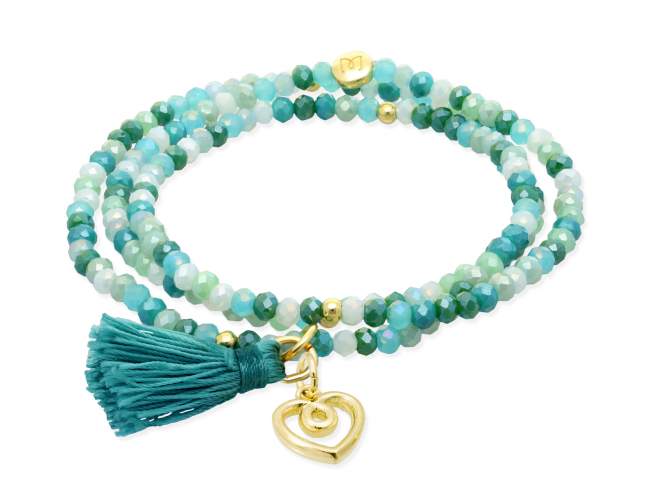 Bracelet ZEN MINT with Love charm de Marina Garcia Joyas en plata Bracelet in 925 sterling silver plated with 18kt yellow gold, with elastic silicone band and faceted strass glass, with Love charm. Medium size 17 cm. (51 cm total)