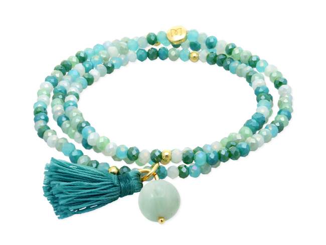 Bracelet ZEN MINT with gemstone de Marina Garcia Joyas en plata Bracelet in 925 sterling silver plated with 18kt yellow gold, with elastic silicone band and faceted strass glass, with Amazonite. Large size 18 cm. (54 cm total)