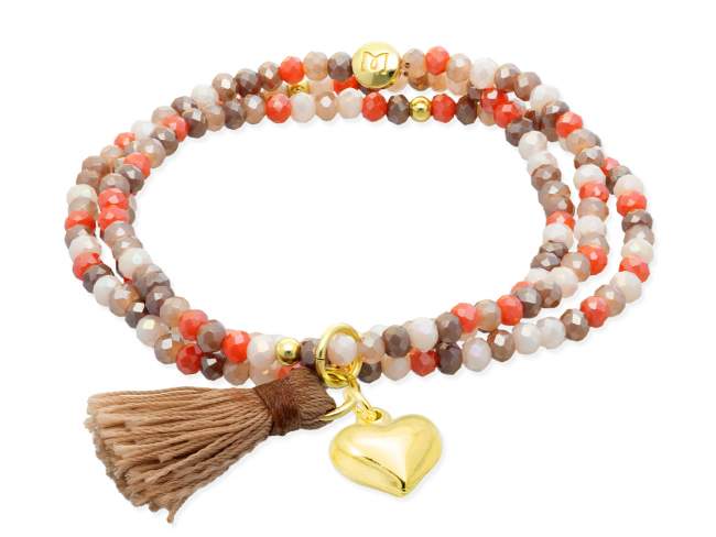 Bracelet ZEN OAK with heart charm de Marina Garcia Joyas en plata Bracelet in 925 sterling silver plated with 18kt yellow gold, with elastic silicone band and faceted strass glass, with heart charm. Medium size 17 cm. (51 cm total)