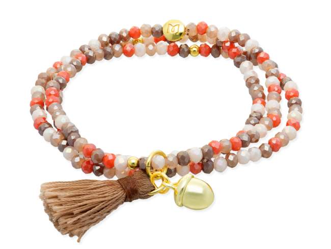 Pulsera ZEN ROBLE con bellota de Marina Garcia Joyas en plata Pulsera de plata de primera ley (925) chapada en oro amarillo de 18kt, con nucleo de silicona elástica y cristal de strass facetado, con charm bellota. Talla grande de 18 cm. (54 cm. total)