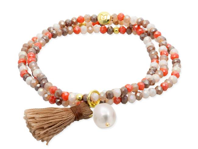 Bracelet ZEN OAK with pearl de Marina Garcia Joyas en plata Bracelet in 925 sterling silver plated with 18kt yellow gold, with elastic silicone band and faceted strass glass, with natural freshwater pearl. Large size 18 cm. (54 cm total)