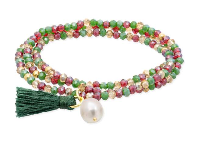 Bracelet ZEN HOLLY with pearl de Marina Garcia Joyas en plata Bracelet in 925 sterling silver plated with 18kt yellow gold, with elastic silicone band and faceted strass glass, with natural freshwater pearl. Medium size 17 cm. (51 cm total)