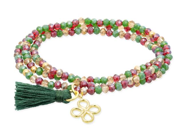 Bracelet ZEN HOLLY with lucky clover de Marina Garcia Joyas en plata Bracelet in 925 sterling silver plated with 18kt yellow gold, with elastic silicone band and faceted strass glass, with lucky clover. Medium size 17 cm. (51 cm total)