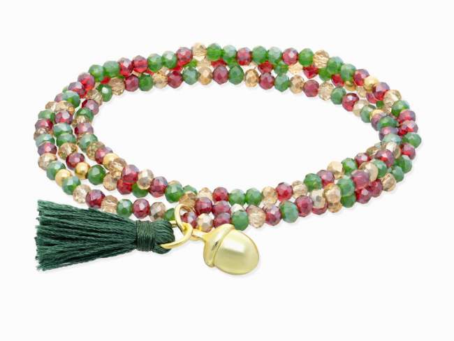 Bracelet ZEN HOLLY with acorn de Marina Garcia Joyas en plata Bracelet in 925 sterling silver plated with 18kt yellow gold, with elastic silicone band and faceted strass glass, with acorn charm. Large size 18 cm. (54 cm total)