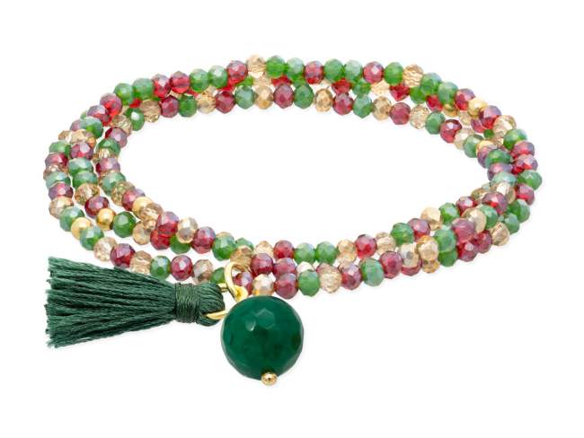 Pulsera ZEN ACEBO con piedra natural de Marina Garcia Joyas en plata Pulsera de plata de primera ley (925) chapada en oro amarillo de 18kt, con nucleo de silicona elástica y cristal de strass facetado, con Cuarzo Verde. Talla grande de 18 cm. (54 cm. total)