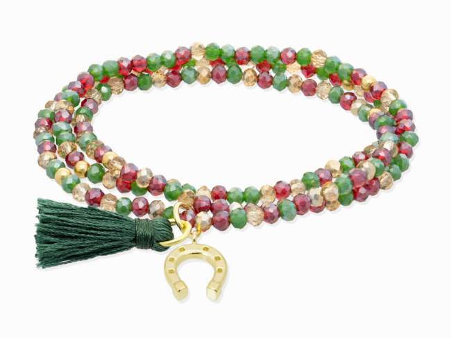 Bracelet ZEN HOLLY with horseshoe de Marina Garcia Joyas en plata Bracelet in 925 sterling silver plated with 18kt yellow gold, with elastic silicone band and faceted strass glass, with horseshoe. Large size 18 cm. (54 cm total)