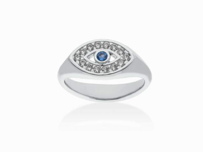 Anillo Chiquito ojo  en plata de Marina Garcia Joyas en plata Anillo de plata de primera ley (925) con baño de rodio con espinela azul sintética.