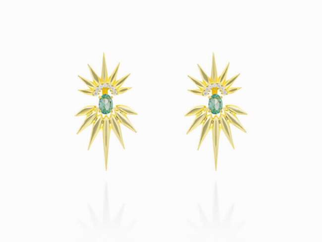 Earrings Galaxy doble green in golden silver de Marina Garcia Joyas en plata Earrings in 18kt yellow gold plated 925 sterling silver with synthetic stone in 