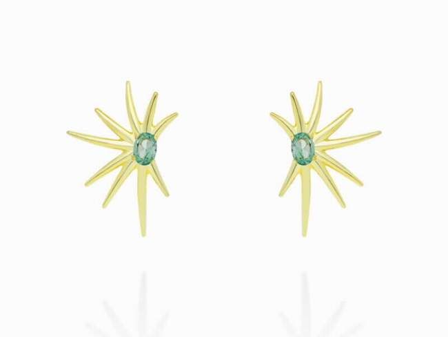 Earrings Galaxy green in golden silver de Marina Garcia Joyas en plata Earrings in 18kt yellow gold plated 925 sterling silver with synthetic stone in 