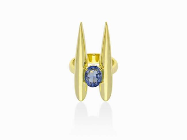 Anillo Galaxy doble azul en plata dorada de Marina Garcia Joyas en plata Anillo de plata de primera ley (925) chapada en oro amarillo de 18kt con piedra sintetica color 