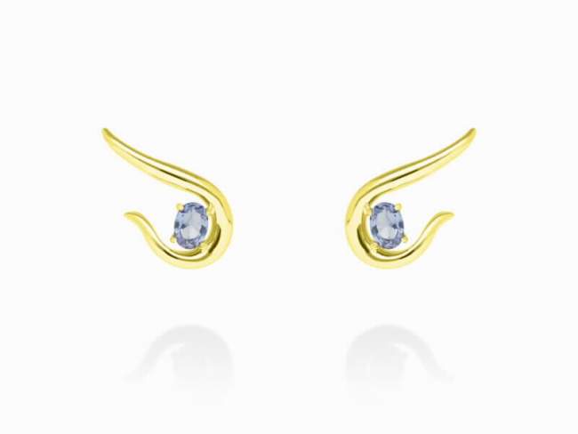 Pendiente trepador Galaxy curvo azul en plata dorada de Marina Garcia Joyas en plata Pendientes de plata de primera ley (925) chapada en oro amarillo de 18kt con piedra sintetica color 