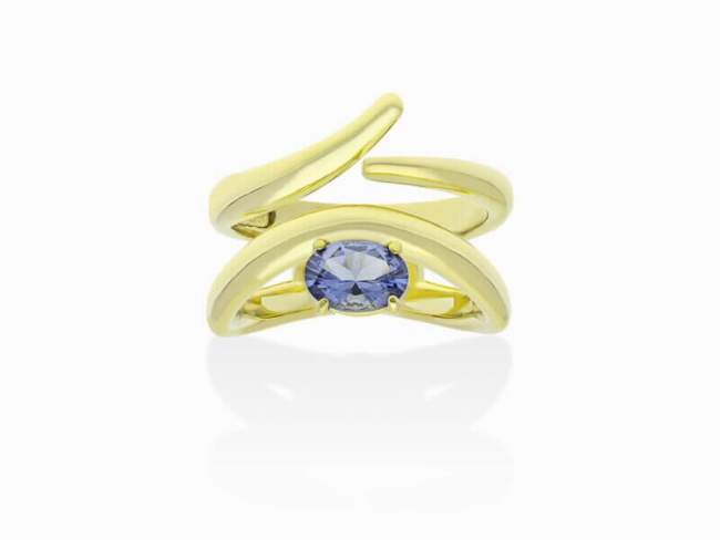 Anillo Galaxy curvo azul en plata dorada de Marina Garcia Joyas en plata Anillo de plata de primera ley (925) chapada en oro amarillo de 18kt con piedra sintetica color 